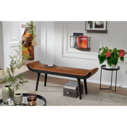 Sitzbank Echtleder / Massivholz Bank Braun 125x51x38 cm Modern