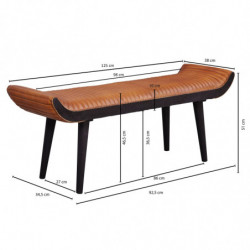 Sitzbank Echtleder / Massivholz Bank Braun 125x51x38 cm Modern