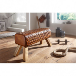 Sitzbank Echtleder / Massivholz 89x46x35 cm Leder Modern Turnbock