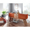 Design Turnbock Sitzbank Braun mit Schubladen 120x56x30 cm
