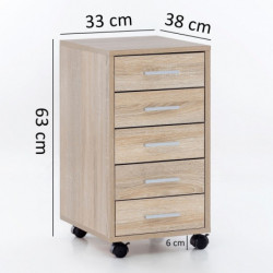 Rollcontainer Sonoma 33 x 63 x 38 cm Holz Schubladenschrank Schreibtisch
