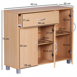 Sideboard SETE Buche mit 1 Schublade & 3 Türen 90 x 75 x 30 cm