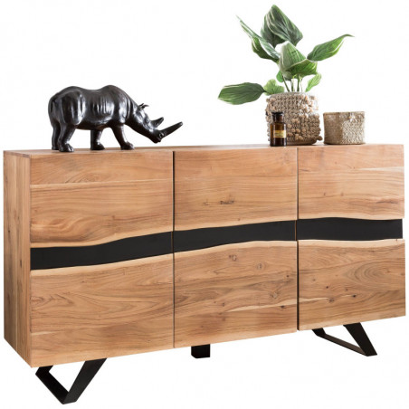 Sideboard 148 x 85 x 43 cm Massiv-Holz Akazie Natur Baumkante Anrichte