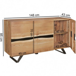 Sideboard 148 x 85 x 43 cm Massiv-Holz Akazie Natur Baumkante Anrichte