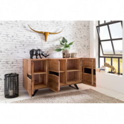 Sideboard 148 x 85 x 43 cm Massiv-Holz Akazie Natur Baumkante Anrichte