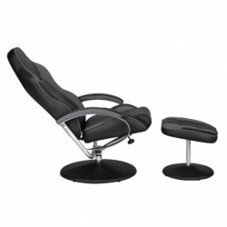 Fernsehsessel Design TV Relax-Sessel Racing Bezug Kunstleder schwarz / grau drehbar mit Hocke