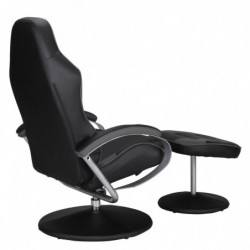 Fernsehsessel Design TV Relax-Sessel Racing Bezug Kunstleder schwarz / grau drehbar mit Hocke