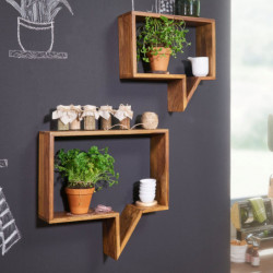 2er Set Wandregale MUMBAI Massivholz Sheesham Holzregal Landhaus-Stil Hängeregal Echt-Holz Wandboard Natur-Produkt