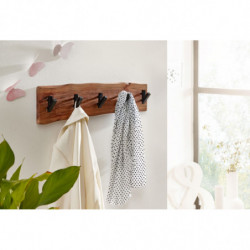 Design Wandgarderobe Akazie Massivholz / Metall 60 x 17 x 9 cm