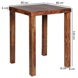 Bartisch MUMBAI Massivholz Sheesham 80 x 80 x 110 cm Bistro-Tisch Landhaus-Stil Holztisch quadratisch dunkel-braun