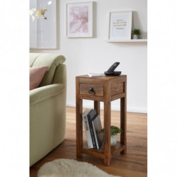 Beistelltisch MUMBAI Massiv-Holz Sheesham 68cm hoch Wohnzimmer-Tisch mit Schublade Design Landhaus-Stil Couchtisch