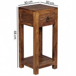 Beistelltisch MUMBAI Massiv-Holz Sheesham 68cm hoch Wohnzimmer-Tisch mit Schublade Design Landhaus-Stil Couchtisch
