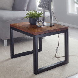 Beistelltisch 45x40x45 cm Sheesham Massivholz / Metall Wohnzimmertisch