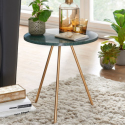 Beistelltisch Echter Marmor Grün 38x38x44cm Anstelltisch Metall Gold