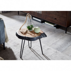 Beistelltisch Akazie Massivholz / Metall Industrial 40x40x32cm Baumkante