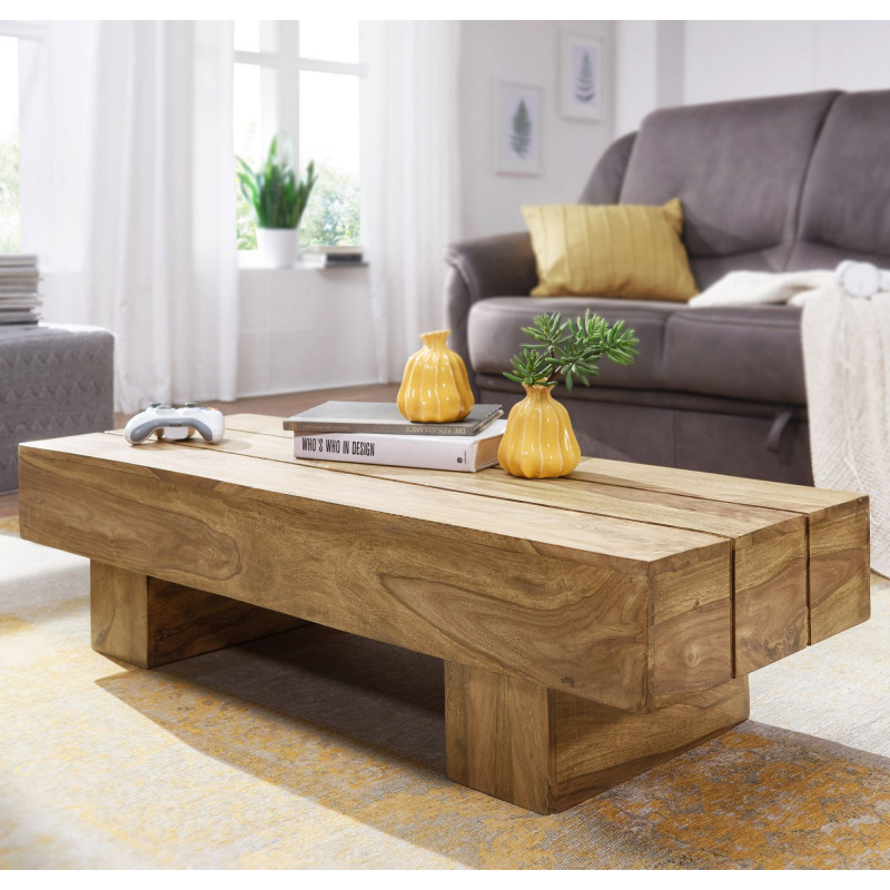 Couchtisch LUCCA Massiv-Holz Akazie 120cm breit Design Wohnzimmer-Tisch dunkel-braun Landhaus-Stil Beistelltisch