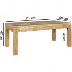 Couchtisch 110 x 60 x 47 cm Massiv-Holz Mango Natur