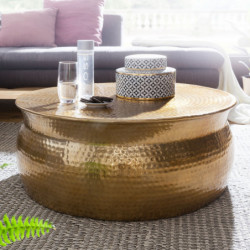 Couchtisch 75x31x75 cm Aluminium Gold Beistelltisch orientalisch rund