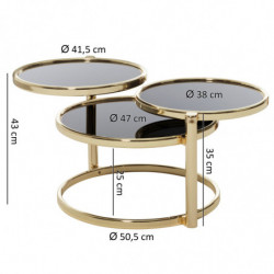 Couchtisch mit 3 Tischplatten Schwarz / Gold 58 x 43 x 58 cm