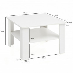 Couchtisch WL5.834 Weiß 60x42x60 cm Design Holztisch mit Ablage