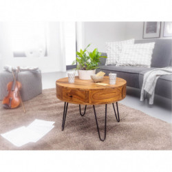 Couchtisch Sheesham Massivholz / Metall 60x44,5x60 cm Tisch Wohnzimmer