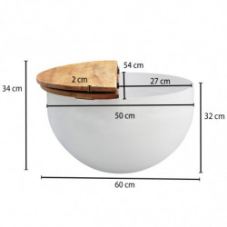 Couchtisch Mango 60x34x60 cm Massivholz Metall Tisch Weiß Industrial Rund