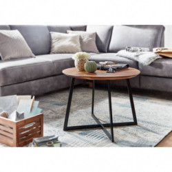 Couchtisch 60x60x45 cm Sheesham Massivholz / Metall Sofatisch Rund