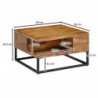 Couchtisch 60x60x34,5 cm Sheesham Massivholz / Metall Sofatisch Eckig