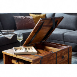 Couchtisch 100x60x40 cm Sheesham Massivholz Truhentisch mit Weinregal
