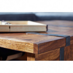 Couchtisch 100x60x40 cm Sheesham Massivholz Truhentisch mit Weinregal
