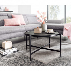 Couchtisch 70x70x38 cm Stein / Metall Sofatisch Anthrazit Industrial