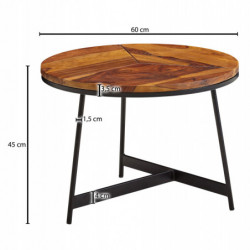 Couchtisch 60x60x45 cm Sheesham Massivholz / Metall Sofatisch Rund