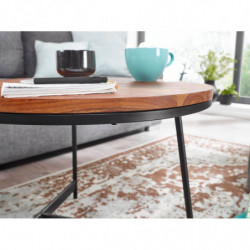 Couchtisch 60x60x45 cm Sheesham Massivholz / Metall Sofatisch Rund