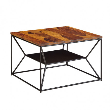 Couchtisch 60x60x40 cm Sheesham Massivholz / Metall Wohnzimmertisch