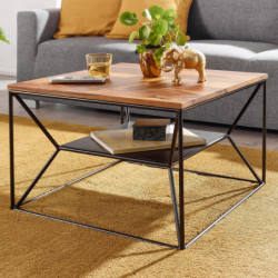 Couchtisch 60x60x40 cm Sheesham Massivholz / Metall Wohnzimmertisch