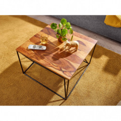 Couchtisch 60x60x40 cm Sheesham Massivholz / Metall Wohnzimmertisch