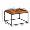 Couchtisch 60x60x40 cm Sheesham Massivholz / Metall Sofatisch Modern