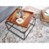 Couchtisch 60x60x40 cm Sheesham Massivholz / Metall Sofatisch Modern