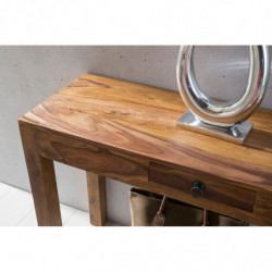 Konsolentisch MUMBAI Massivholz Sheesham Konsole mit 1 Schublade Schreibtisch 120 x 40 cm Landhaus-Stil Sideboard