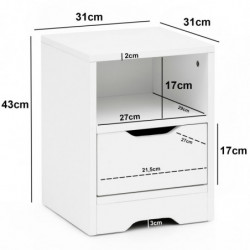 Nachtkonsole WL5.700 31x43x31cm Weiß Matt 1 Schublade und Ablagefach