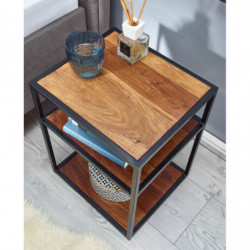 Nachttisch Sheesham Massivholz / Metall 40x50x35 cm Beistelltisch Hoch