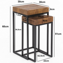 Design Satztisch WL5.660 Sheesham Metall Beistelltisch 2er Set Klein