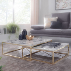 Design Couchtisch 2er Set Weiß Marmor Optik Eckig