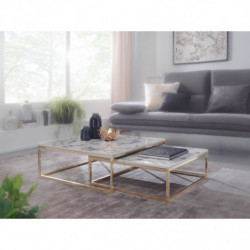 Design Couchtisch 2er Set Weiß Marmor Optik Eckig