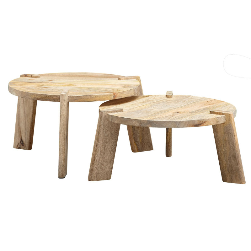 Design Couchtisch 2er Set Mango Massivholz Wohnzimmertisch Hell