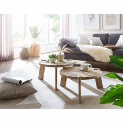 Design Couchtisch 2er Set Mango Massivholz Wohnzimmertisch Hell