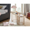 Beistelltisch 2er Set Korbtisch Gold Design Satztisch Metall / Glas Rund