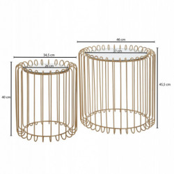 Beistelltisch 2er Set Korbtisch Gold Design Satztisch Metall / Glas Rund