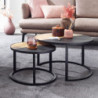 Couchtisch 2er Set Mango Massivholz / Stein Sofatisch Rund Modern