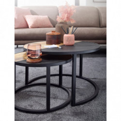 Couchtisch 2er Set Mango Massivholz / Stein Sofatisch Rund Modern